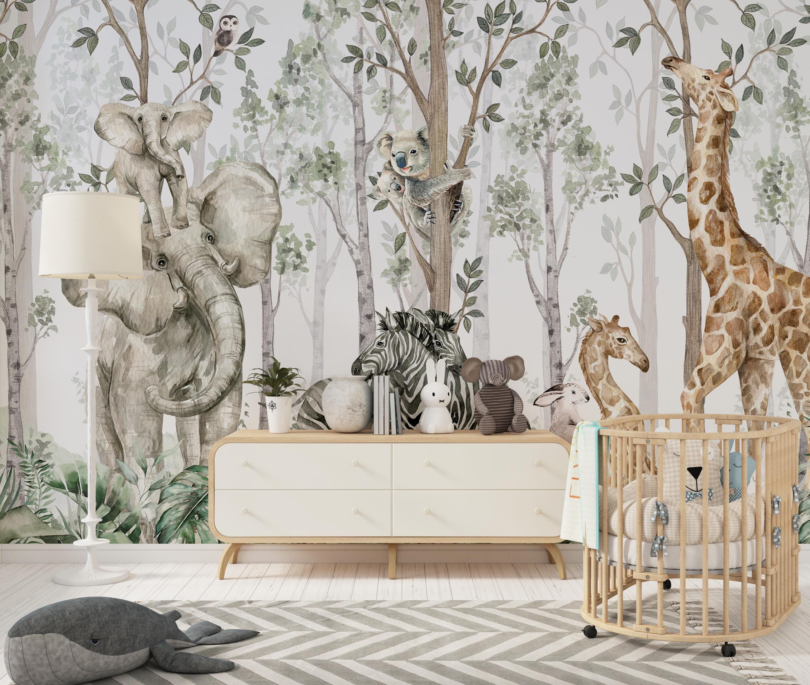 Tropical Forest Animal Wallpaper: Peel and Stick Nursery Wall Mural - View 5