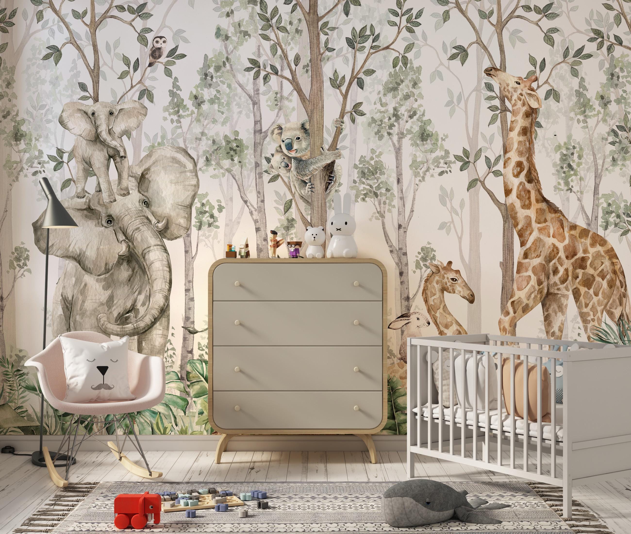 Tropical Forest Animal Wallpaper: Peel and Stick Nursery Wall Mural