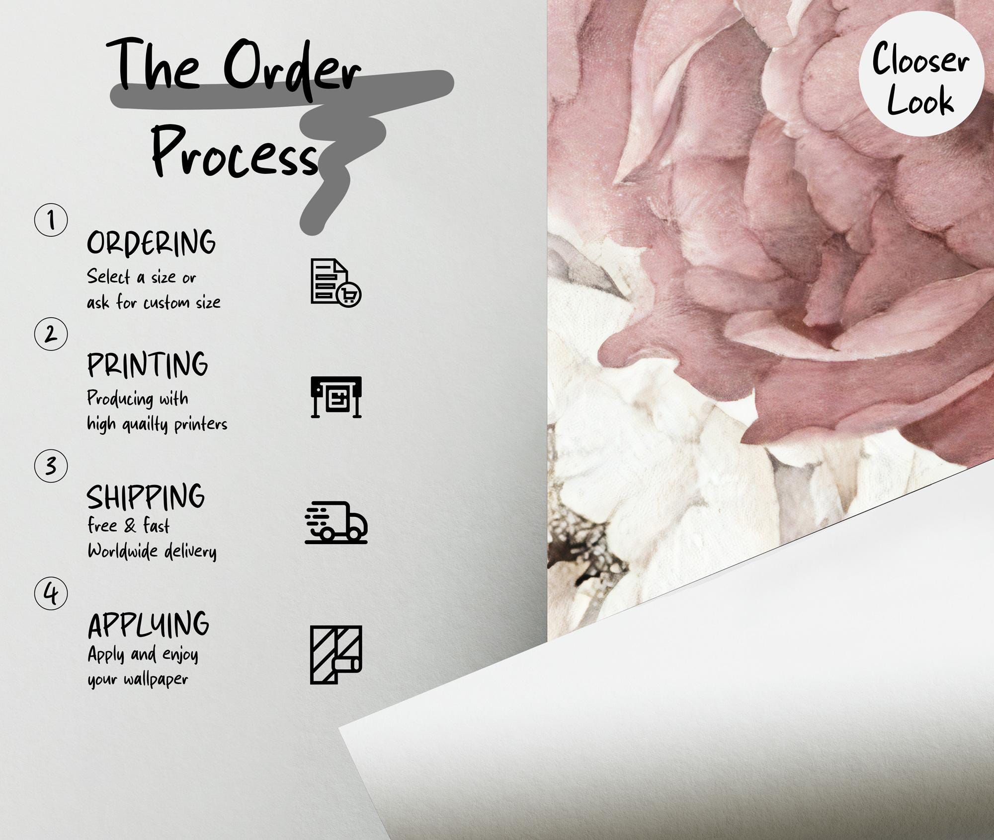 Big Floral Wallpaper: Soft Pink Watercolor Wall Mural, Peel and Stick - View 8