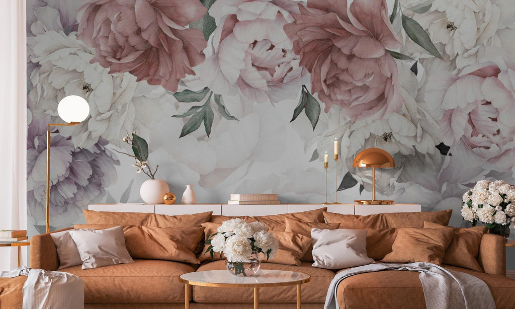 Big Floral Wallpaper: Soft Pink Watercolor Wall Mural, Peel and Stick - View 5