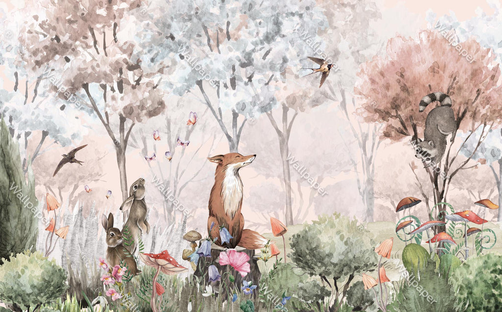 Woodland Animals Peel and Stick Wallpaper, Kids Forest Nursery Mural, Renter Friendly Decor - View 3