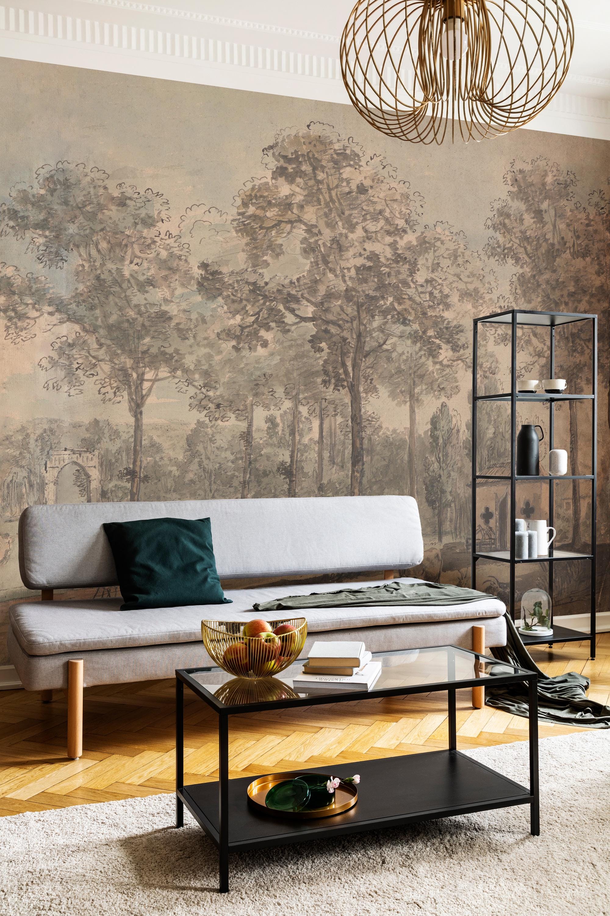 Forest Tropical Wallpaper: Vintage Landscape Peel and Stick Wallpaper - View 2