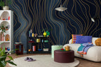 Blue Geometric Wallpaper: Navy & Gold Peel and Stick Wall Mural - View 4