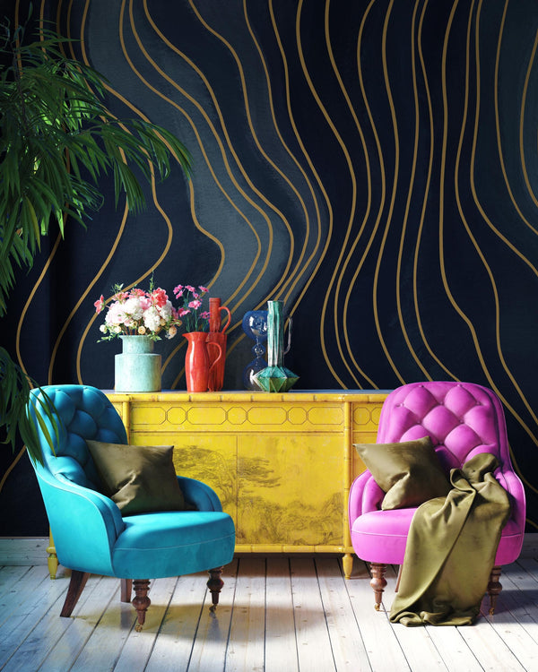 Blue Geometric Wallpaper: Navy & Gold Peel and Stick Wall Mural