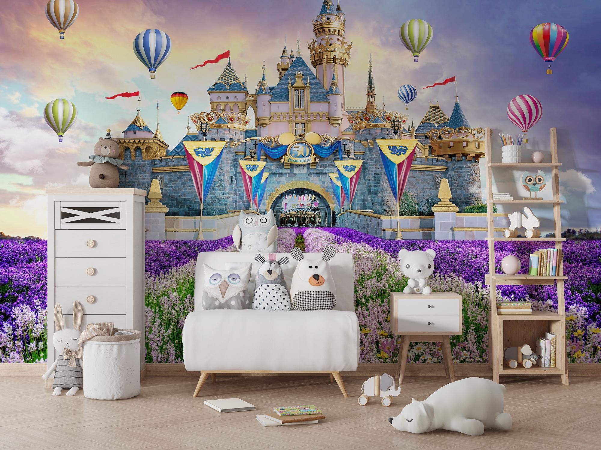 Disney Castle Wallpaper, Princess Nursery Decor, Peel and Stick - View 6