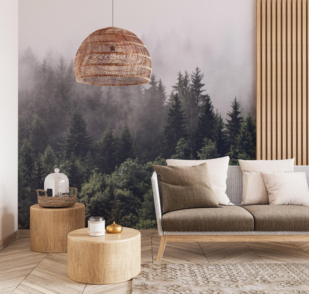 Foggy Forest Wallpaper: Misty Woodland Peel & Stick Wall Mural - View 6