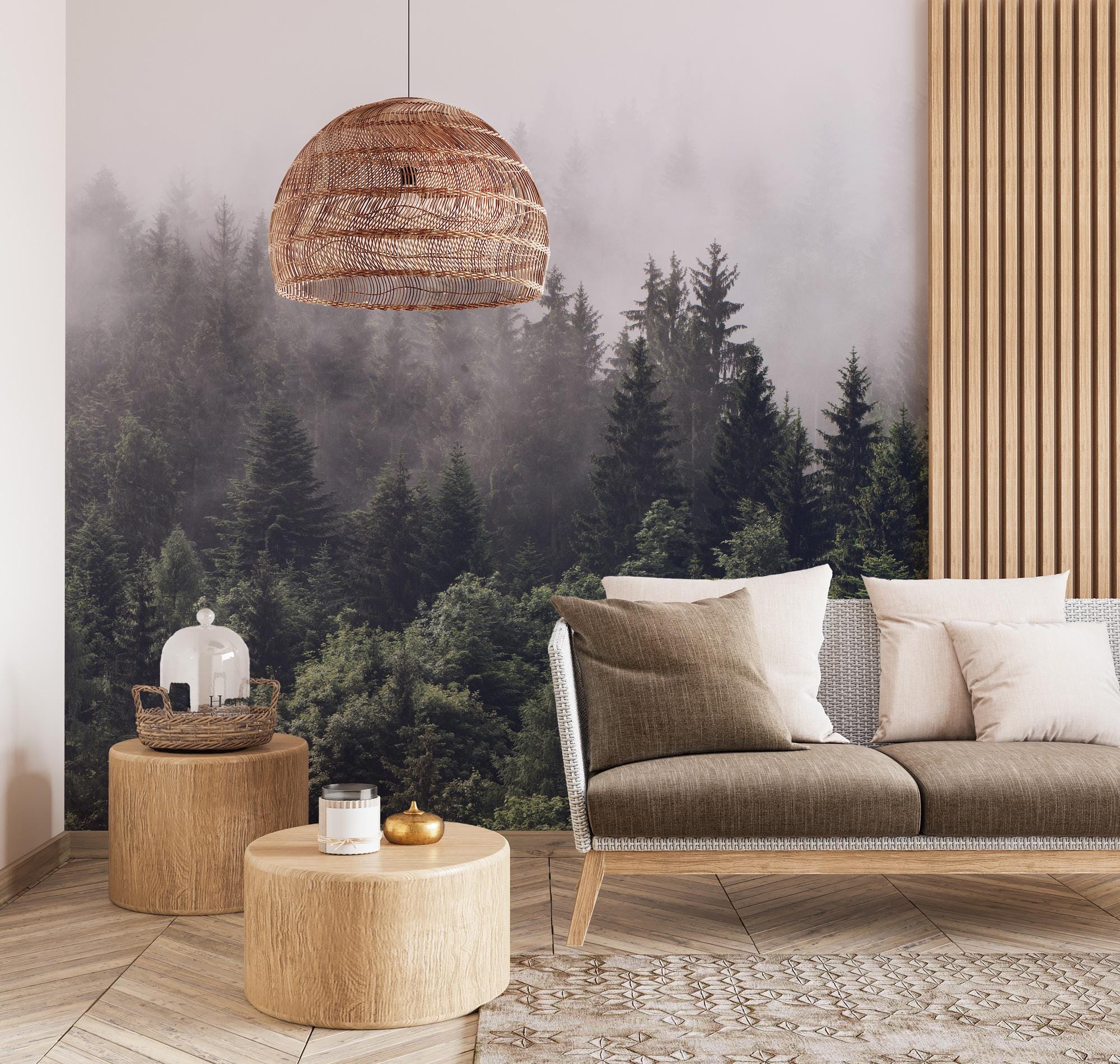 Foggy Forest Wallpaper: Misty Woodland Peel & Stick Wall Mural - View 6