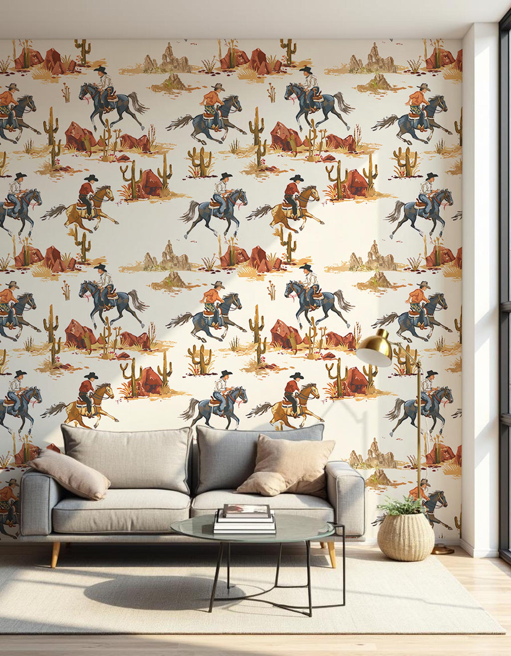 Texas Cowboy Peel and Stick Wallpaper: Desert Cactus Wall Mural - View 5
