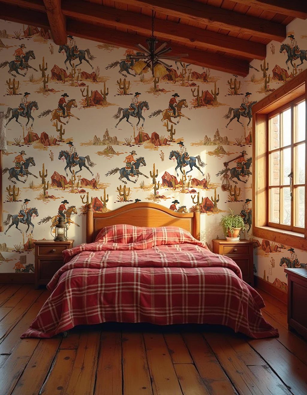 Texas Cowboy Peel and Stick Wallpaper: Desert Cactus Wall Mural - View 3