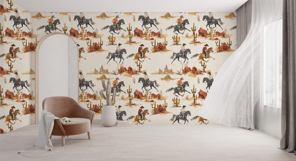 Texas Cowboy Peel and Stick Wallpaper: Desert Cactus Wall Mural - View 6