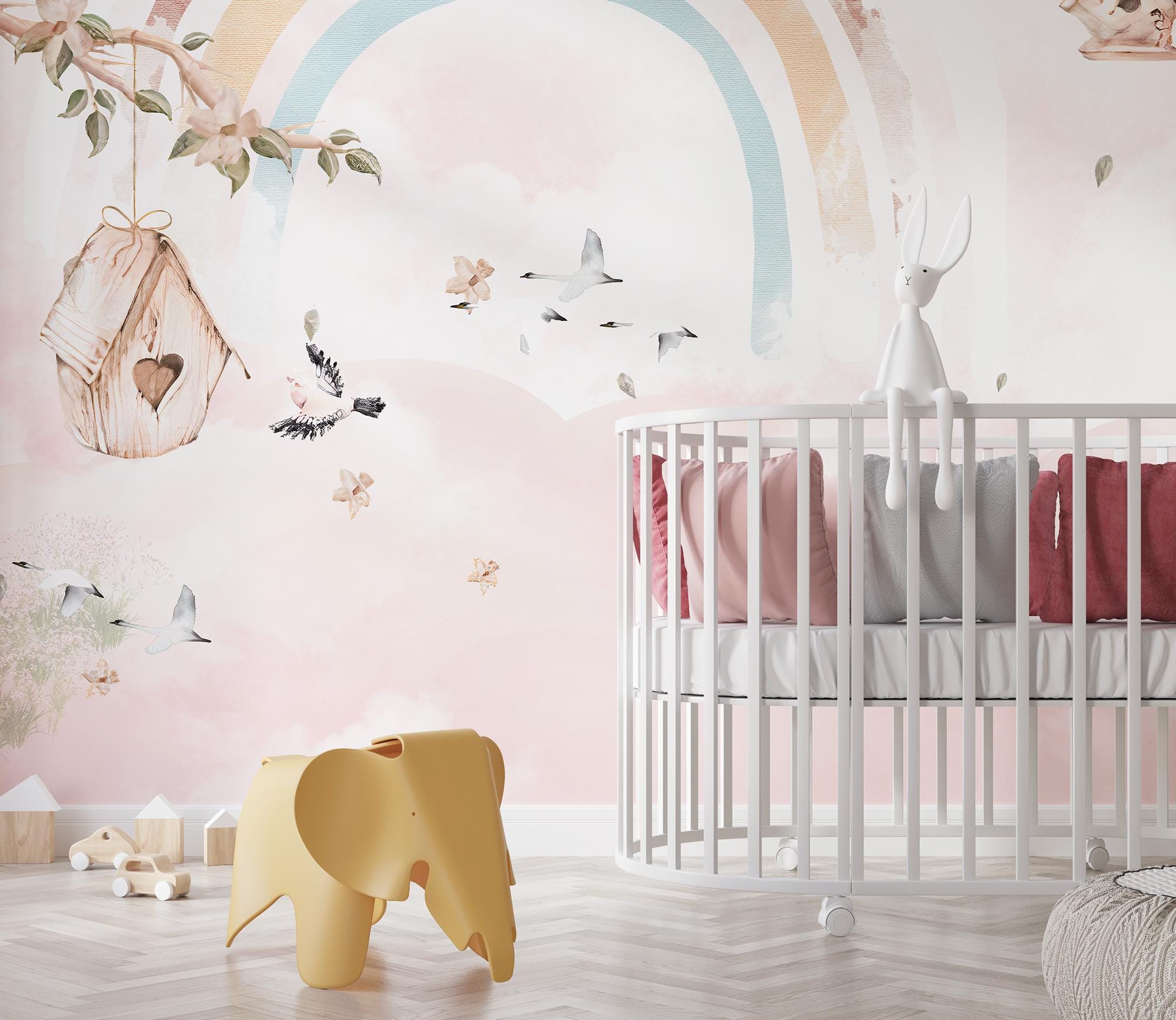Pastel Rainbow Wallpaper: Whimsical Nursery Decor, Peel and Stick - View 2
