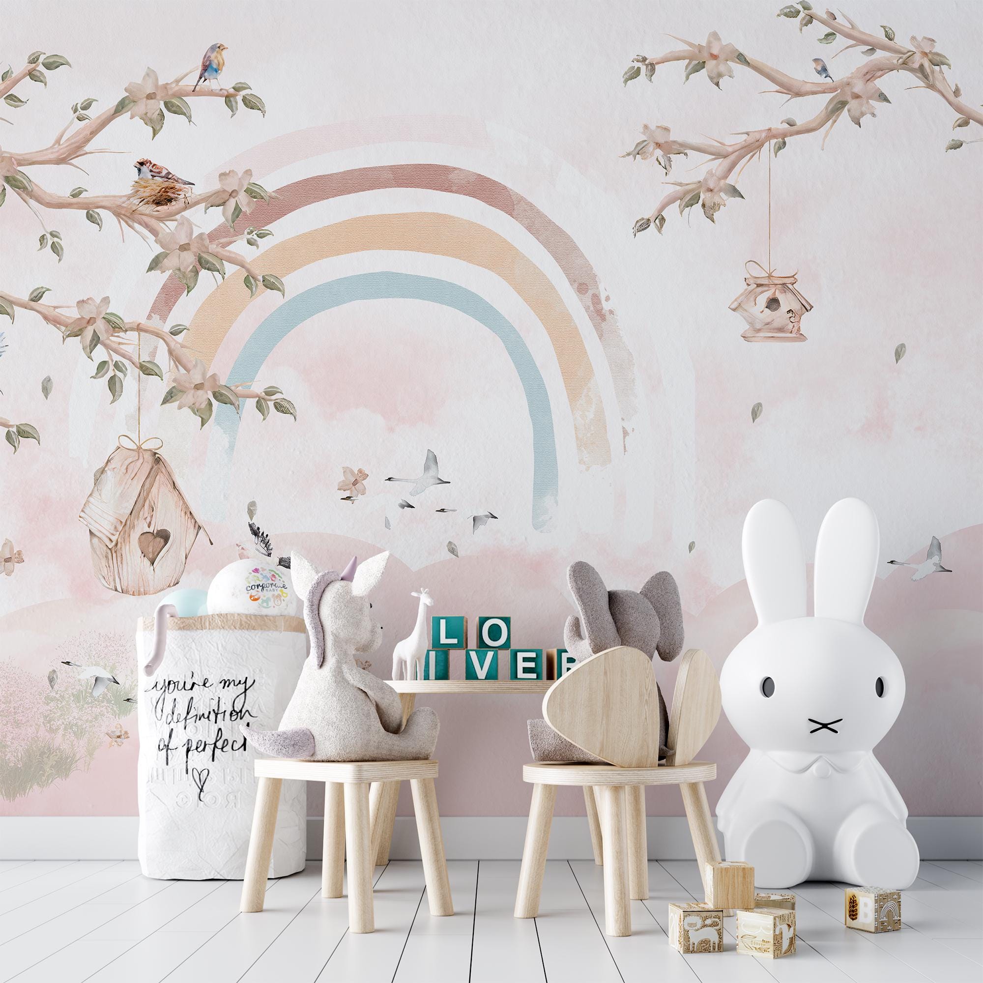 Pastel Rainbow Wallpaper: Whimsical Nursery Decor, Peel and Stick - View 3