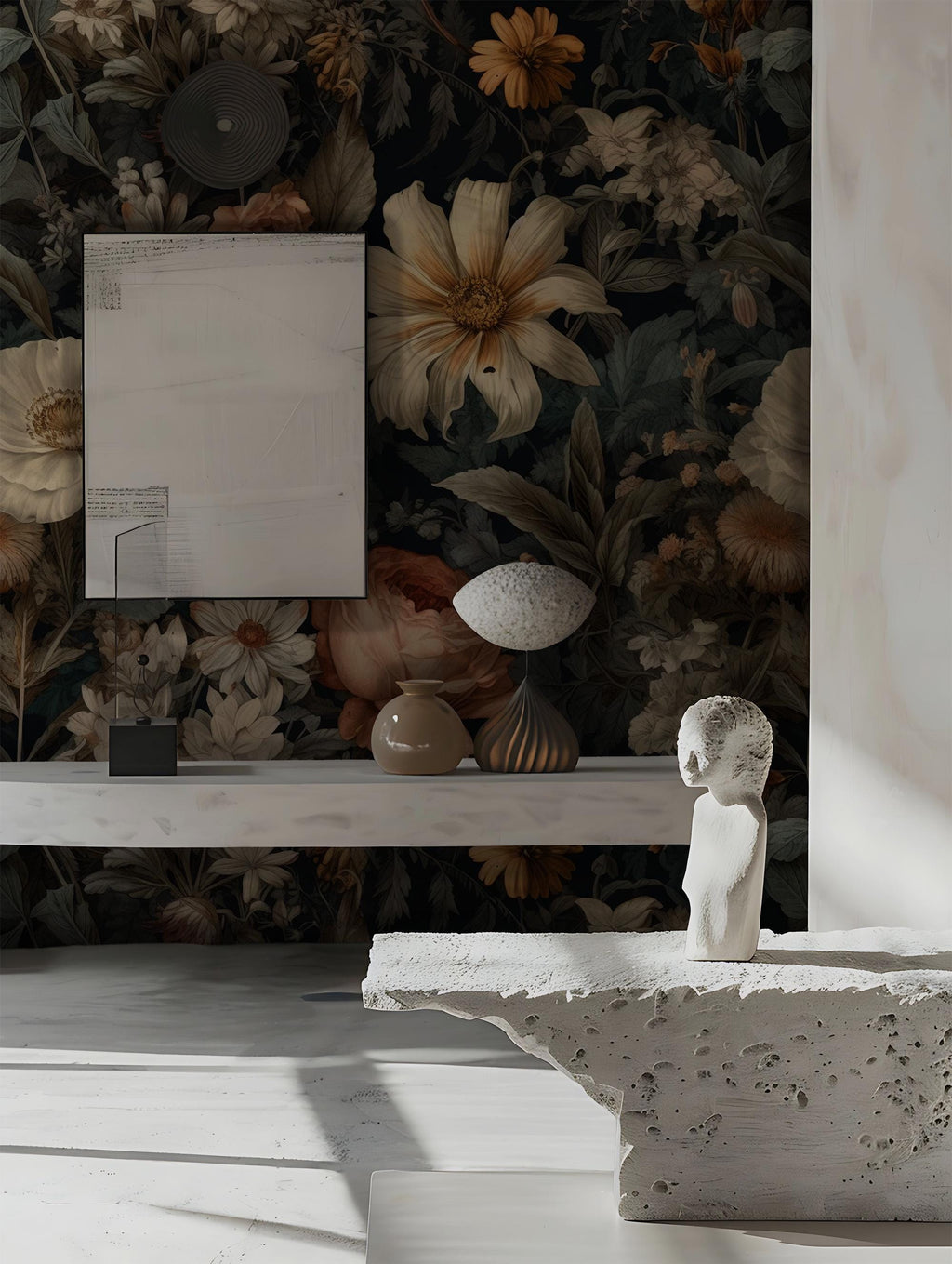 Dark Floral Peel and Stick Wall Mural, Peony Wallpaper - View 7