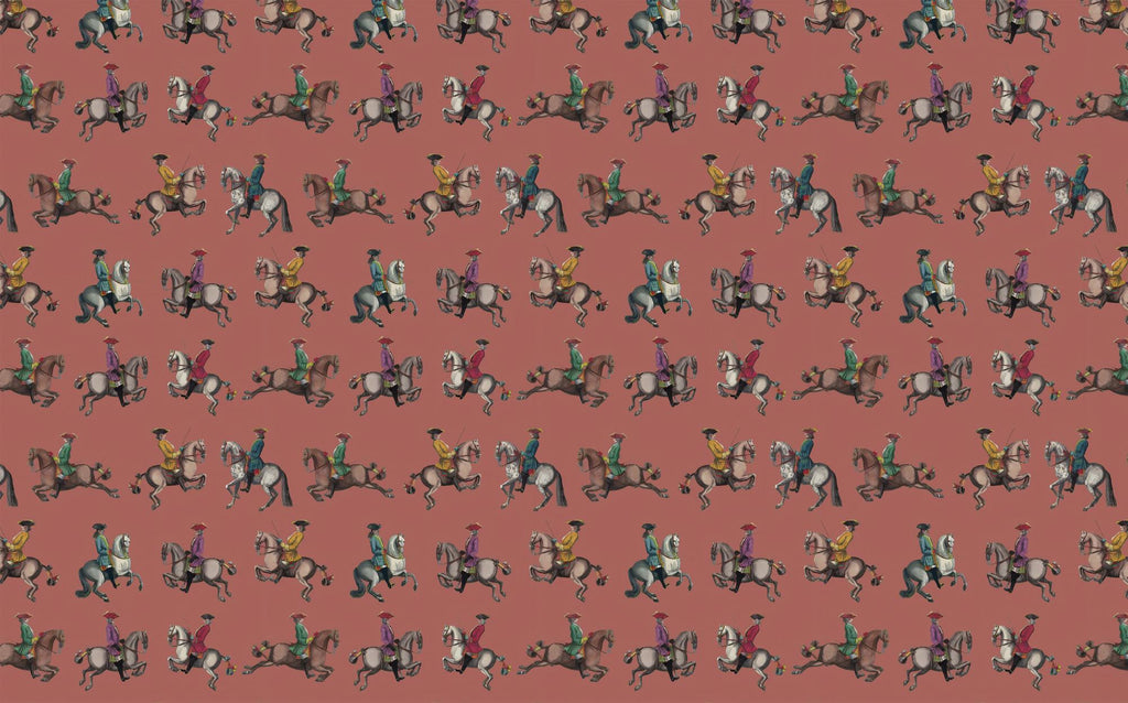Red Cowboy Wallpaper: Equestrian Peel and Stick Wall Mural - View 3