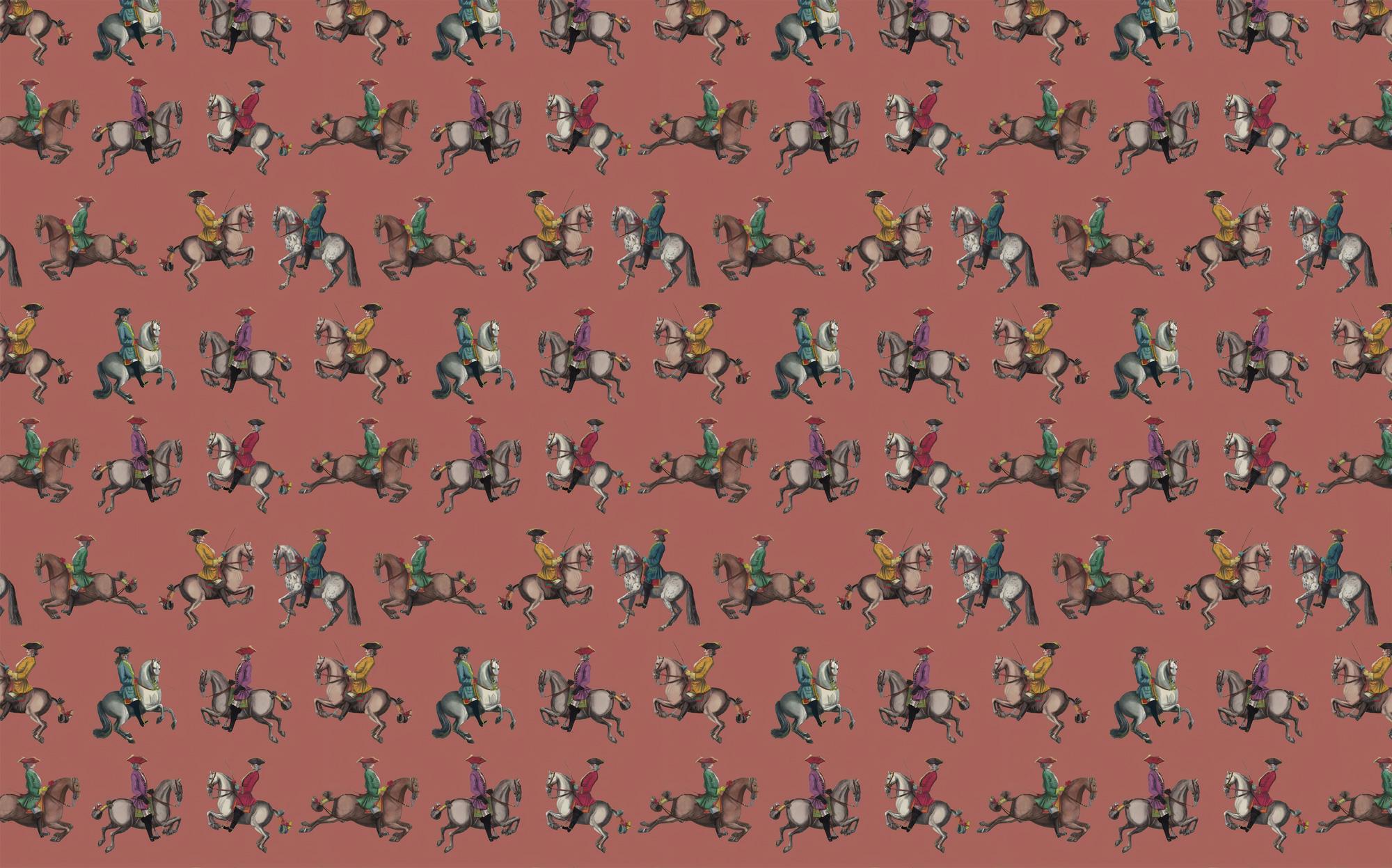 Red Cowboy Wallpaper: Equestrian Peel and Stick Wall Mural - View 3