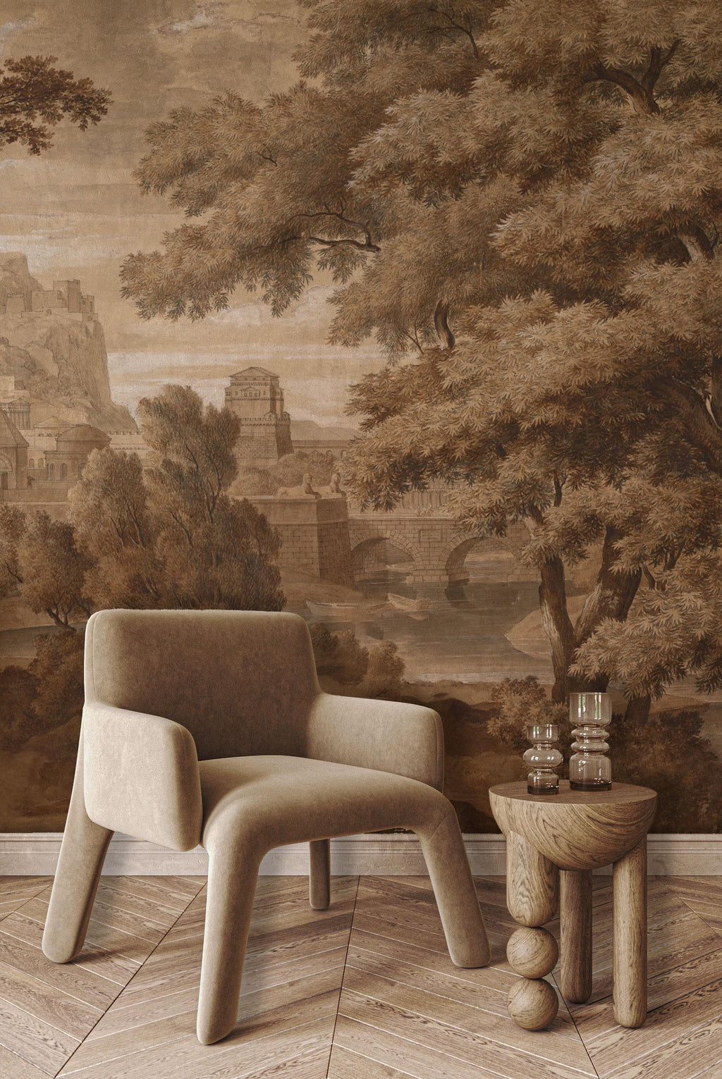 Vintage Scenic Landscape Wallpaper Mural: Ancient Countryside Peel and Stick - View 7