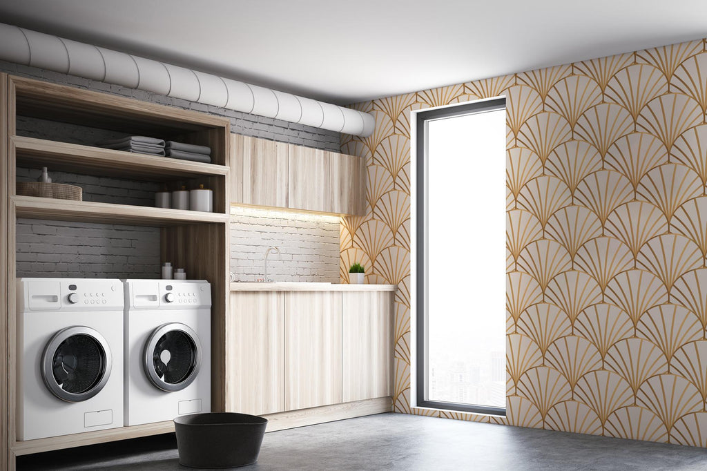 Gold Geometric Wallpaper: Seamless Peel and Stick Wall Mural - View 4