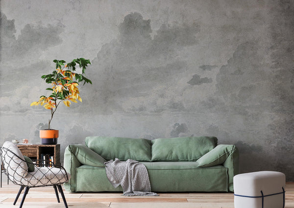 Gray Sky Clouds Peel and Stick Wall Mural: Minimalist Nursery Wallpaper