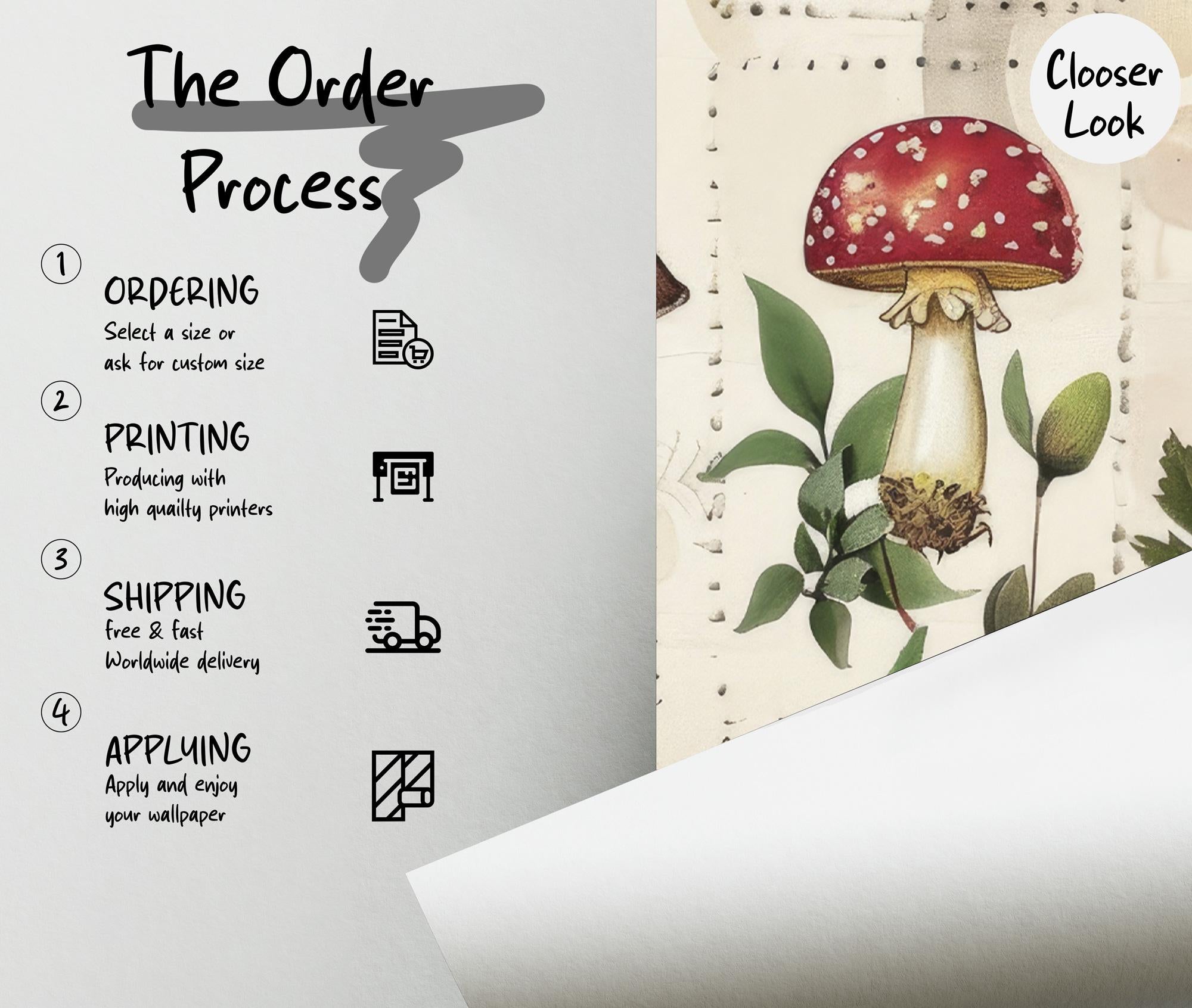 Mushroom Botanical Wallpaper: Beige Secret Garden Peel and Stick - View 8