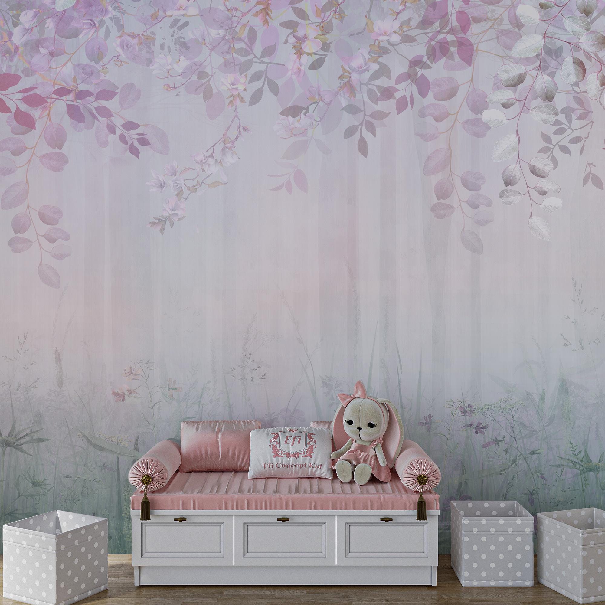Soft Pastel Floral Wallpaper Mural: Whimsical Kids' Room Decor, Peel and Stick - View 2