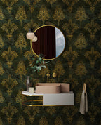 Luxury Green Damask Wallpaper: Victorian Baroque Wall Mural - View 3