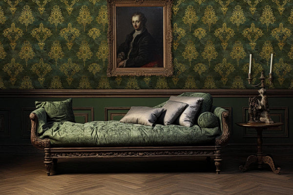 Luxury Green Damask Wallpaper: Victorian Baroque Wall Mural