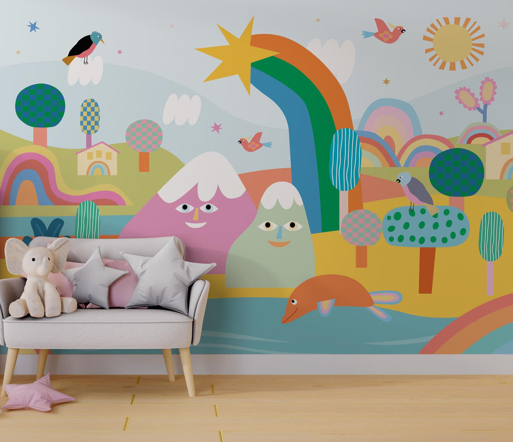 Colorful Rainbow Landscape Kids Room Wallpaper Mural - View 5
