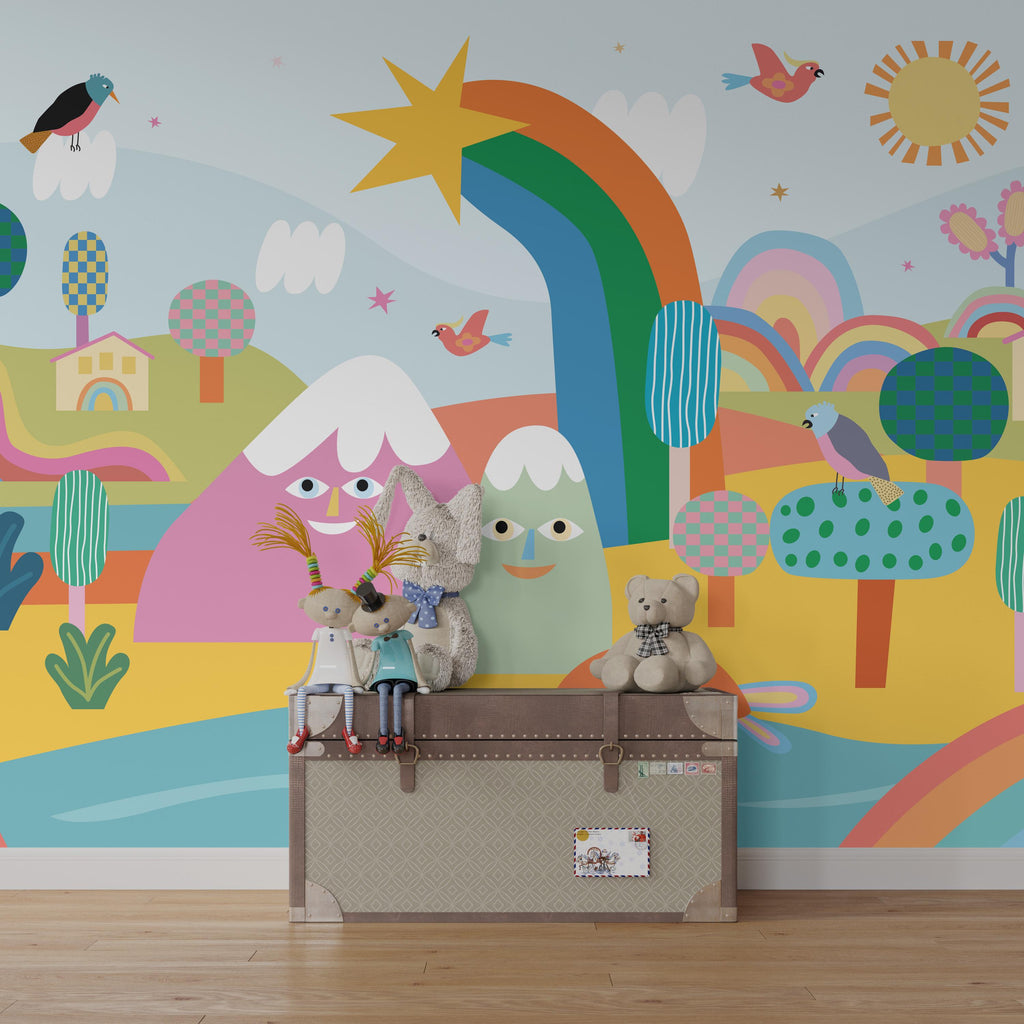 Colorful Rainbow Landscape Kids Room Wallpaper Mural - View 4