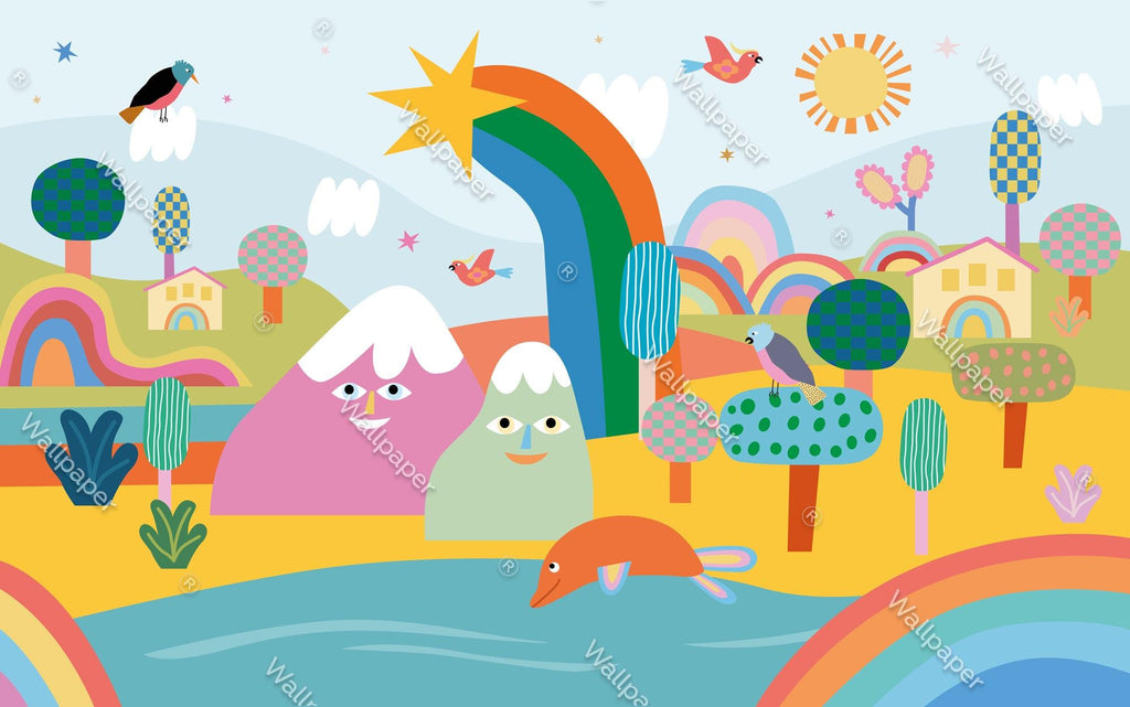 Colorful Rainbow Landscape Kids Room Wallpaper Mural - View 6