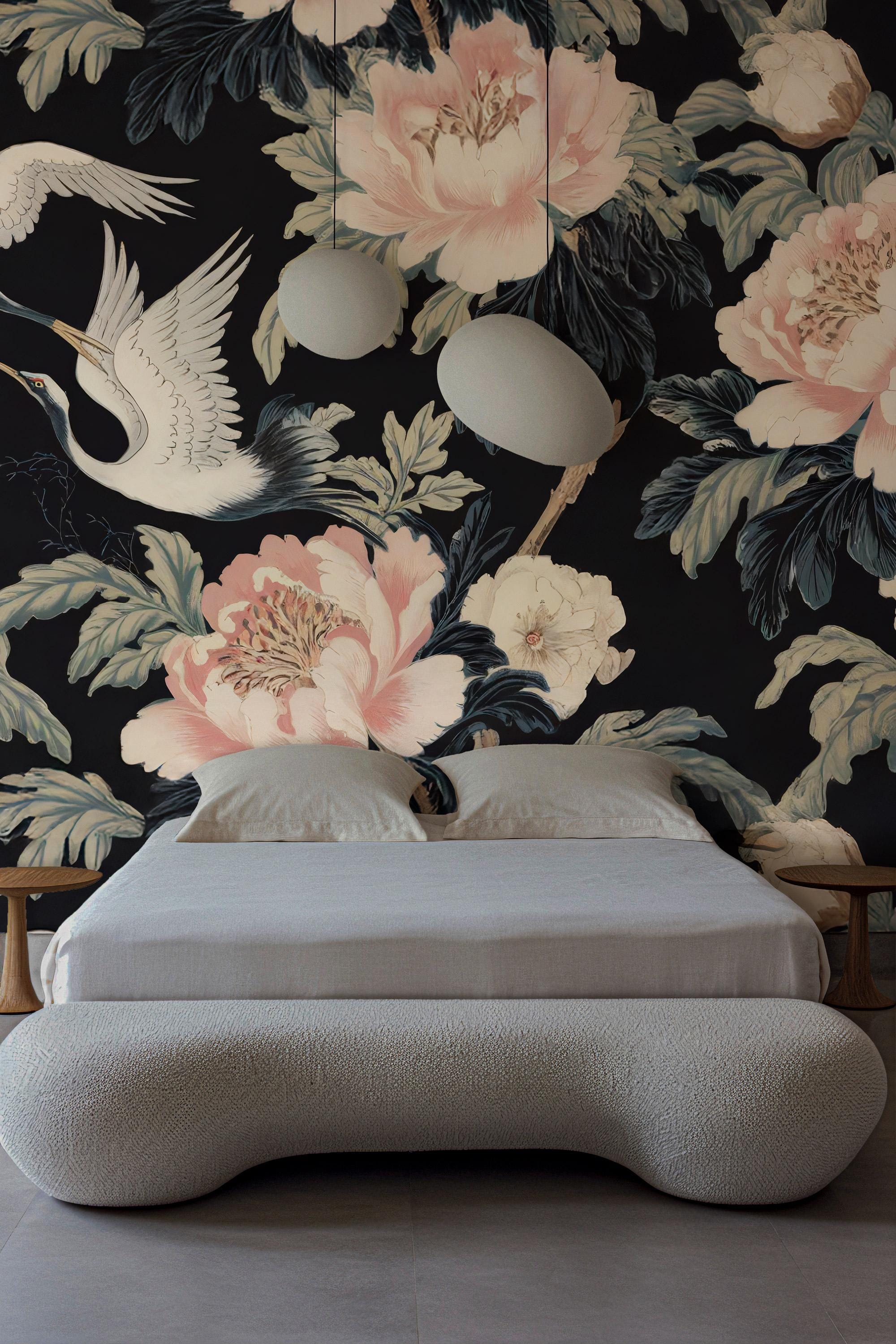 Crane & Floral Peel and Stick Wallpaper: Removable Wall Mural - View 5
