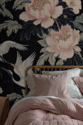 Crane & Floral Peel and Stick Wallpaper: Removable Wall Mural