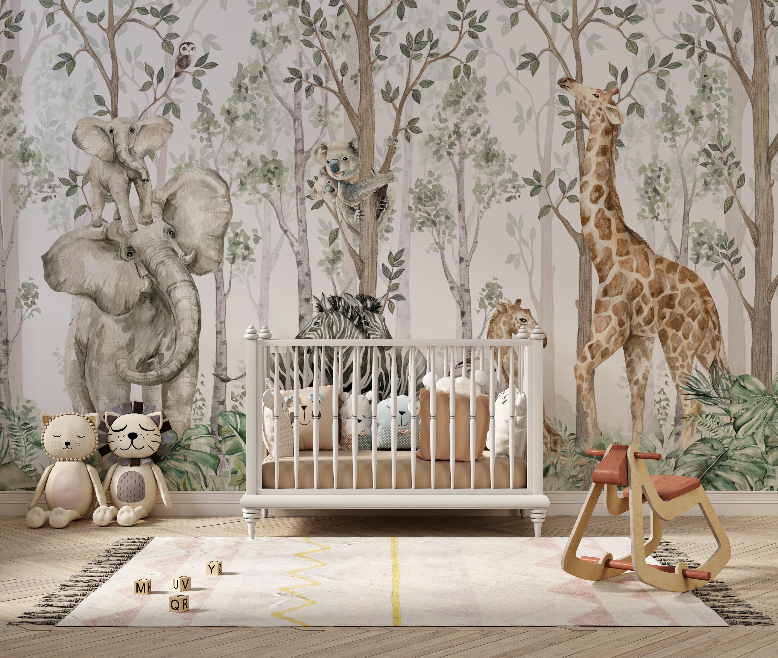 Tropical Forest Animal Wallpaper: Peel and Stick Nursery Wall Mural - View 3