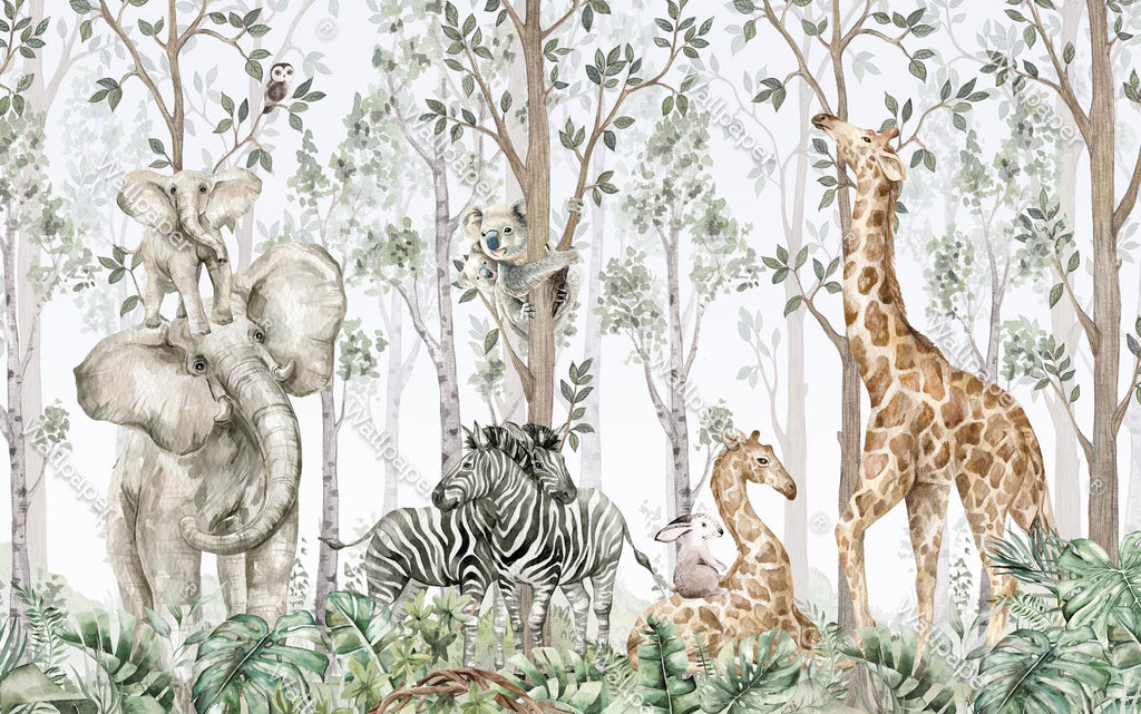 Tropical Forest Animal Wallpaper: Peel and Stick Nursery Wall Mural - View 6