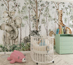 Tropical Forest Animal Wallpaper: Peel and Stick Nursery Wall Mural - View 2