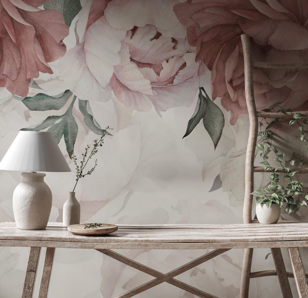 Big Floral Wallpaper: Soft Pink Watercolor Wall Mural, Peel and Stick - View 6