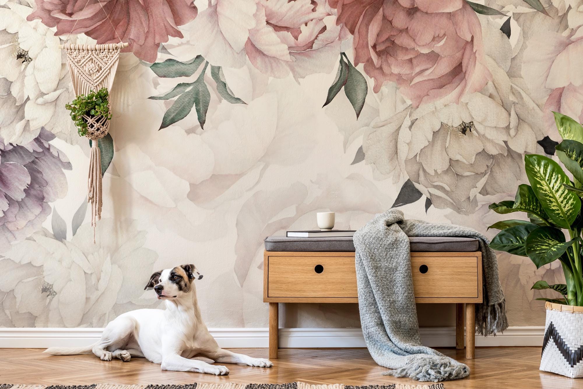 Big Floral Wallpaper: Soft Pink Watercolor Wall Mural, Peel and Stick - View 4