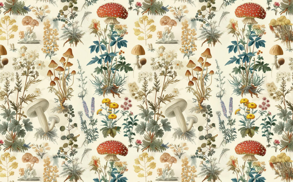 Mushroom Botanical Wallpaper: Secret Garden Peel and Stick Wall Mural - View 6