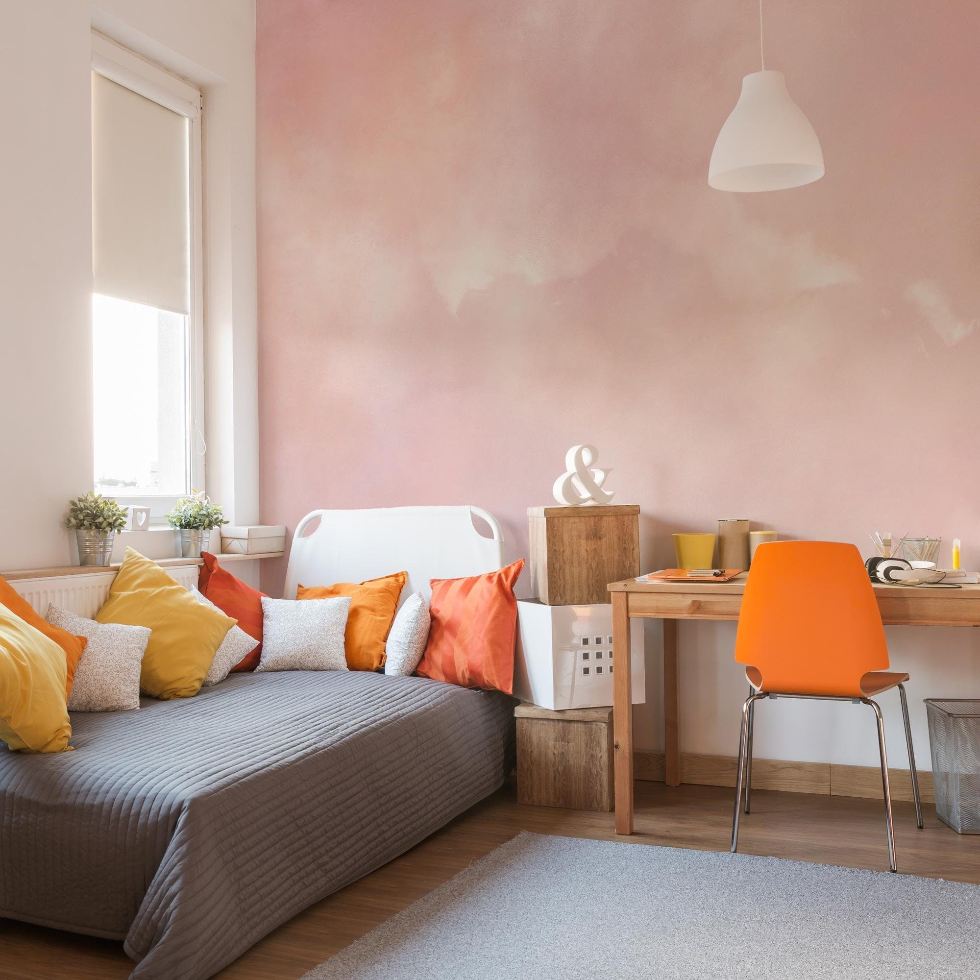 Pink Watercolor Cloud Wallpaper: Peel and Stick Wall Mural - View 4
