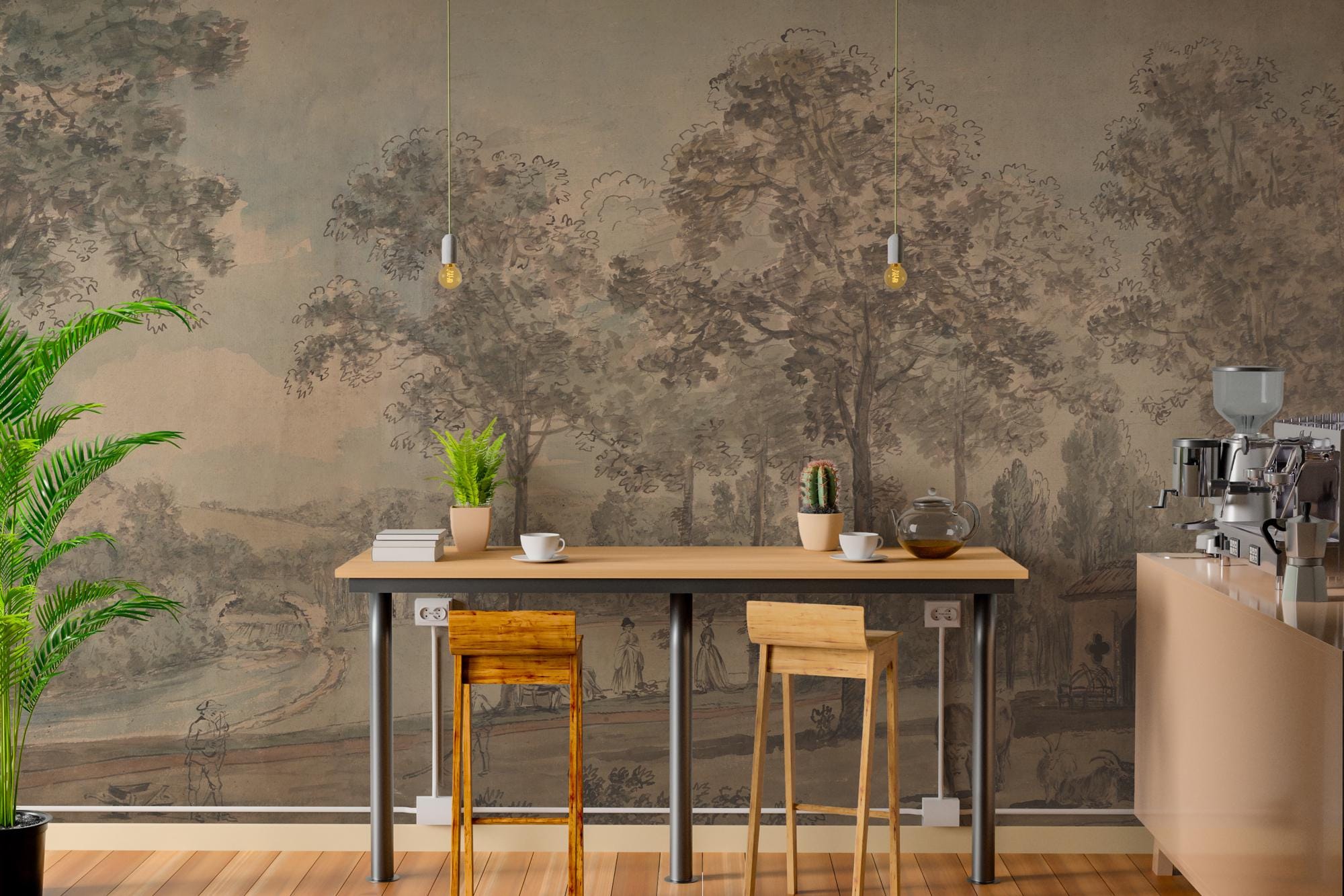 Forest Tropical Wallpaper: Vintage Landscape Peel and Stick Wallpaper