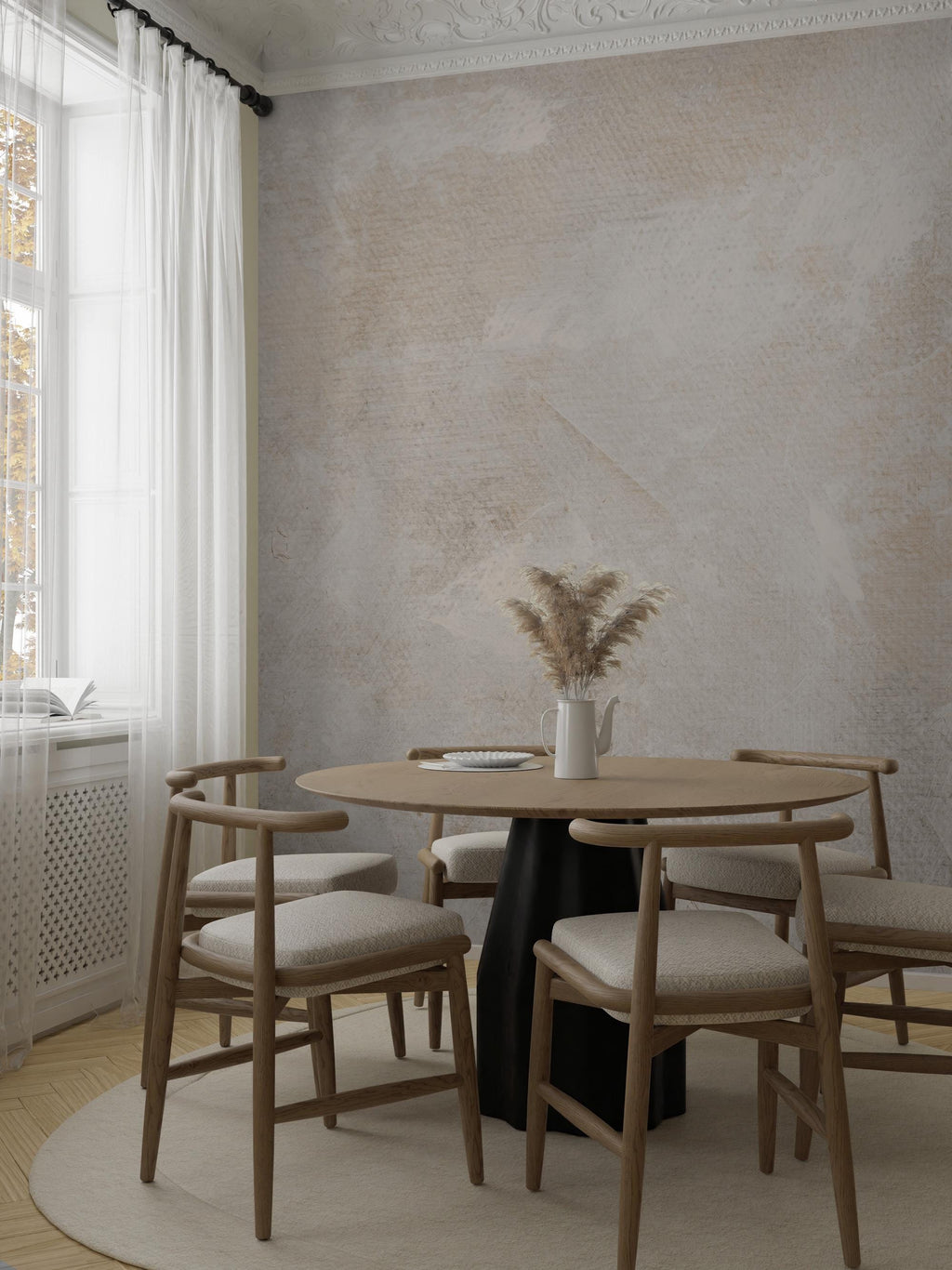 Beige Textured Wallpaper: Neutral Rustic Peel and Stick Wall Mural - View 3