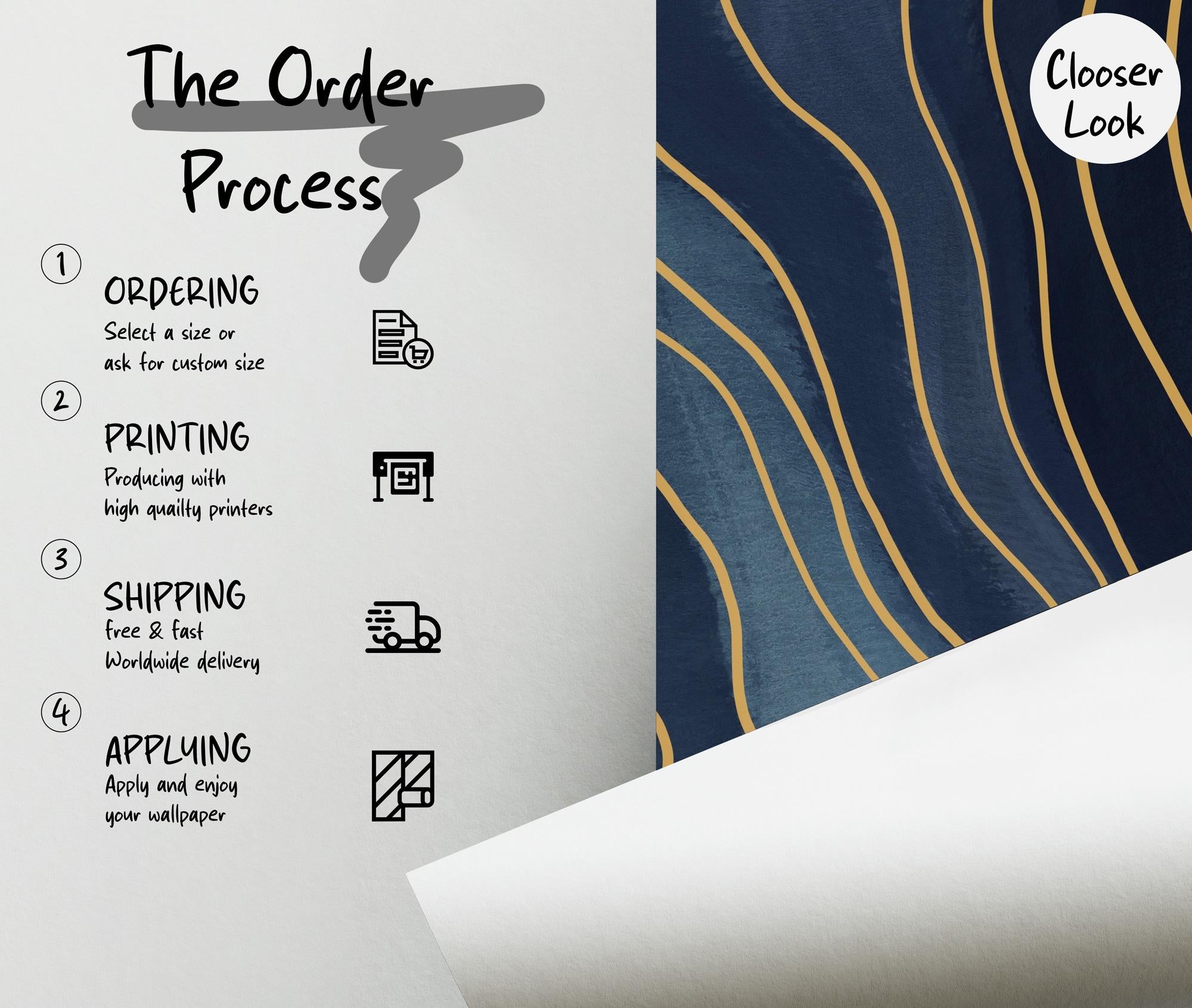 Blue Geometric Wallpaper: Navy & Gold Peel and Stick Wall Mural - View 6