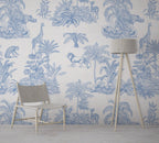 Blue Safari Toile Wallpaper: Jungle Animal Wall Mural - View 3
