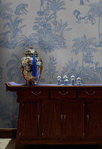 Blue Safari Toile Wallpaper: Jungle Animal Wall Mural - View 5