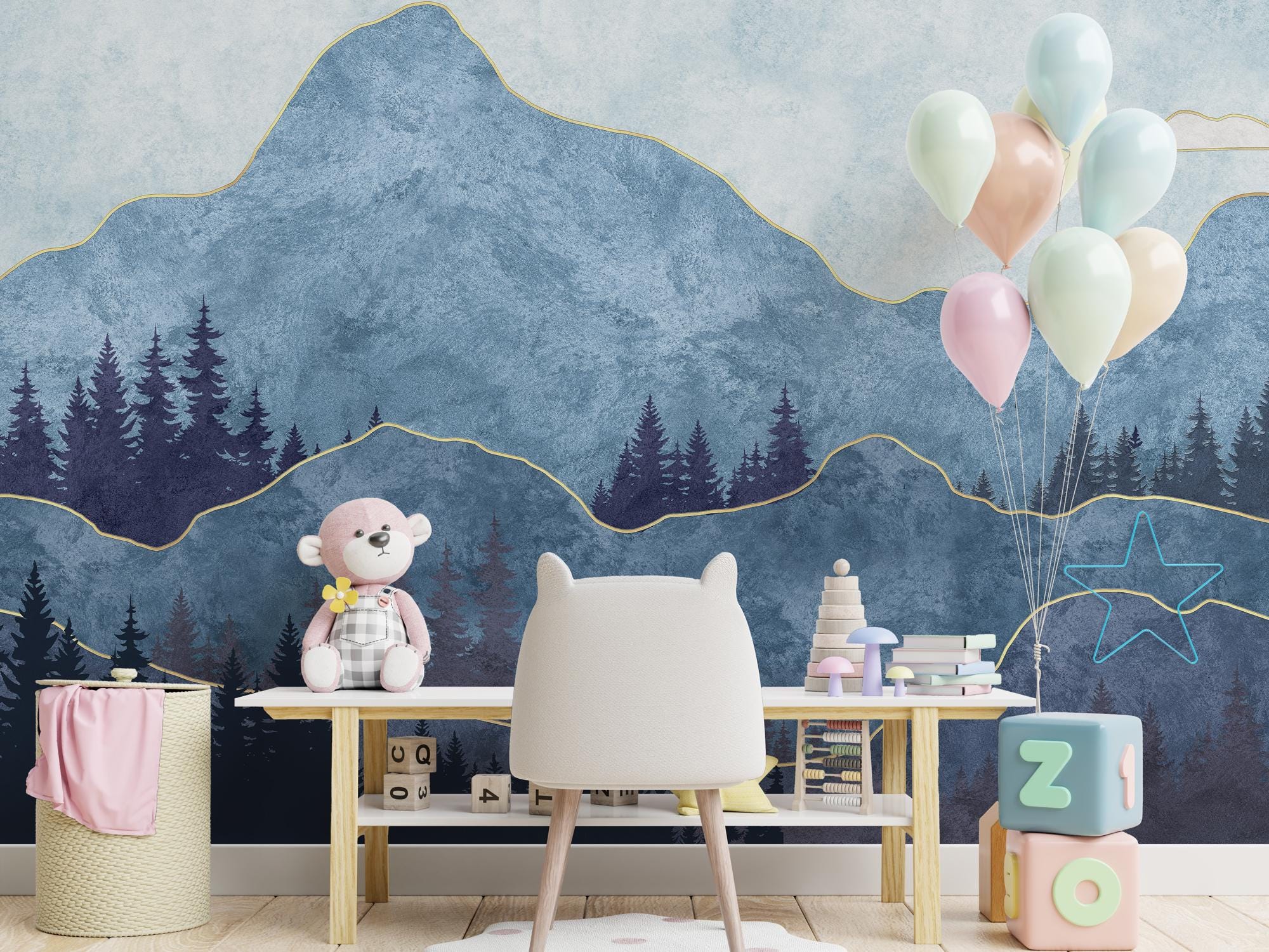 Mountain Forest Peel and Stick Wallpaper: Kids Wallpaper - View 2