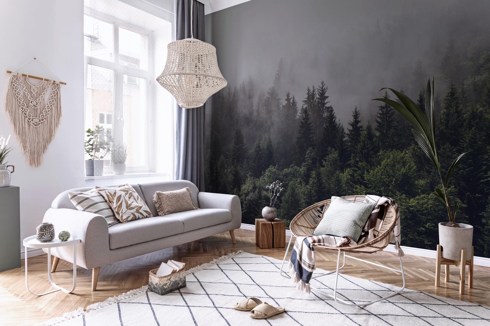 Foggy Forest Wallpaper: Misty Woodland Peel & Stick Wall Mural - View 7