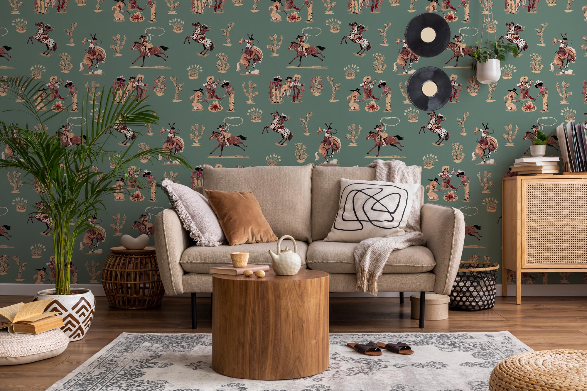 Rustic Cowboy Peel and Stick Wallpaper: Southwestern Home Decor - View 4
