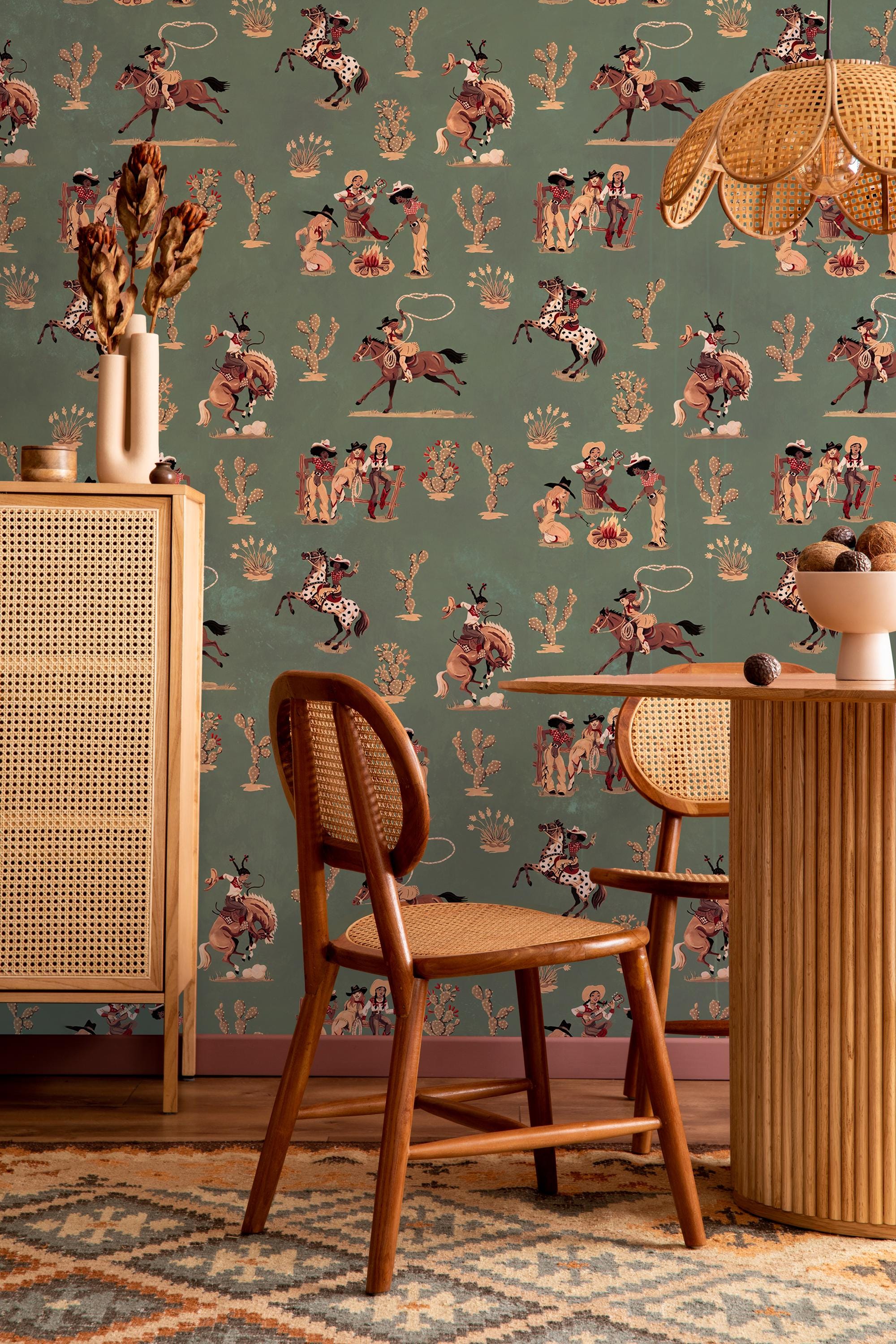 Rustic Cowboy Peel and Stick Wallpaper: Southwestern Home Decor - View 2