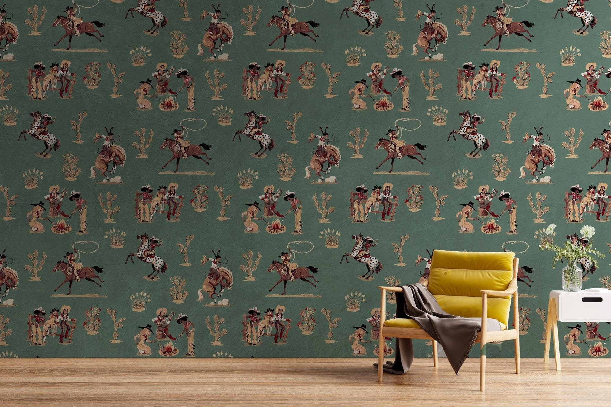 Rustic Cowboy Peel and Stick Wallpaper: Southwestern Home Decor - View 3