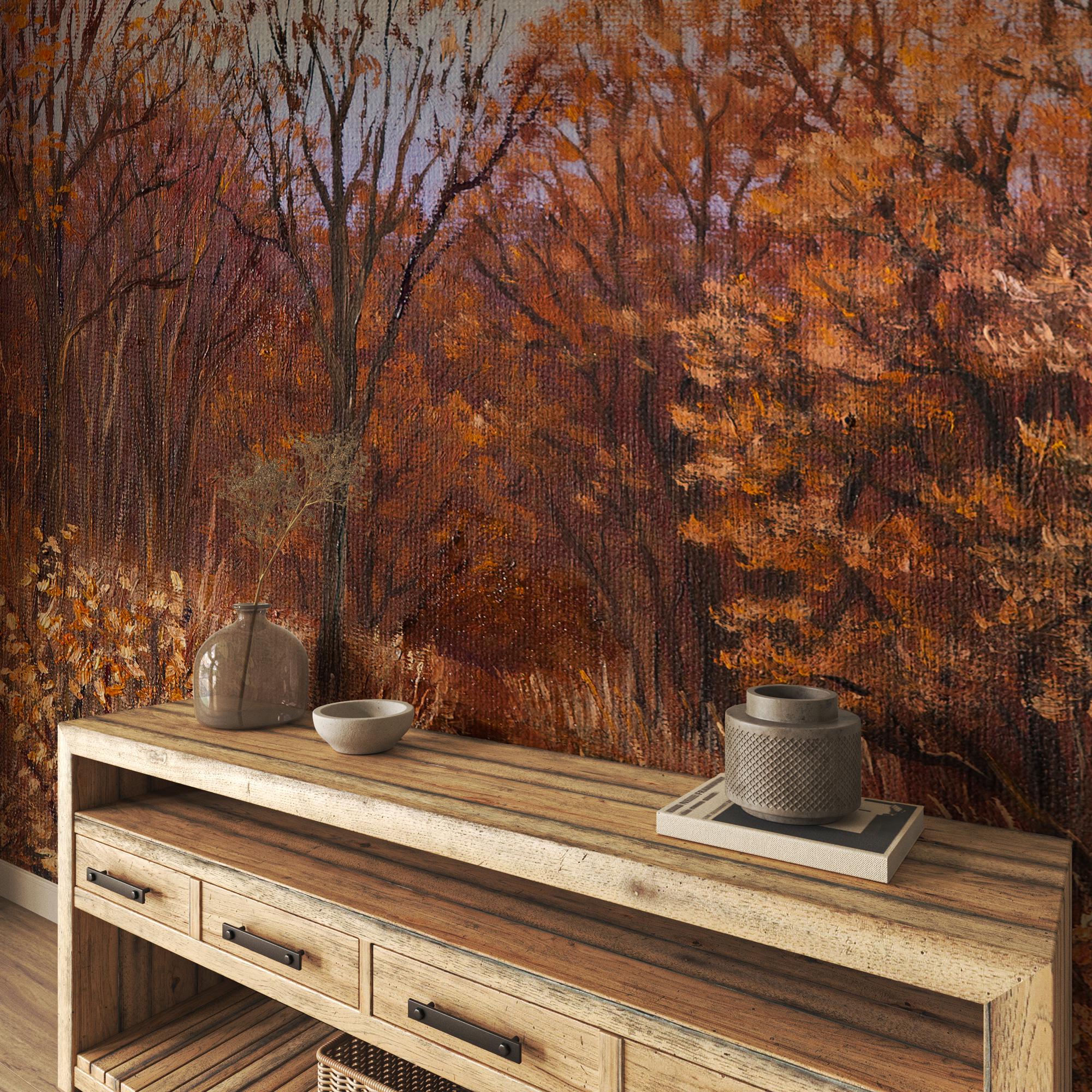 Autumn Forest Wall Mural: Rustic Fall Foliage Peel and Stick Wallpaper - View 2