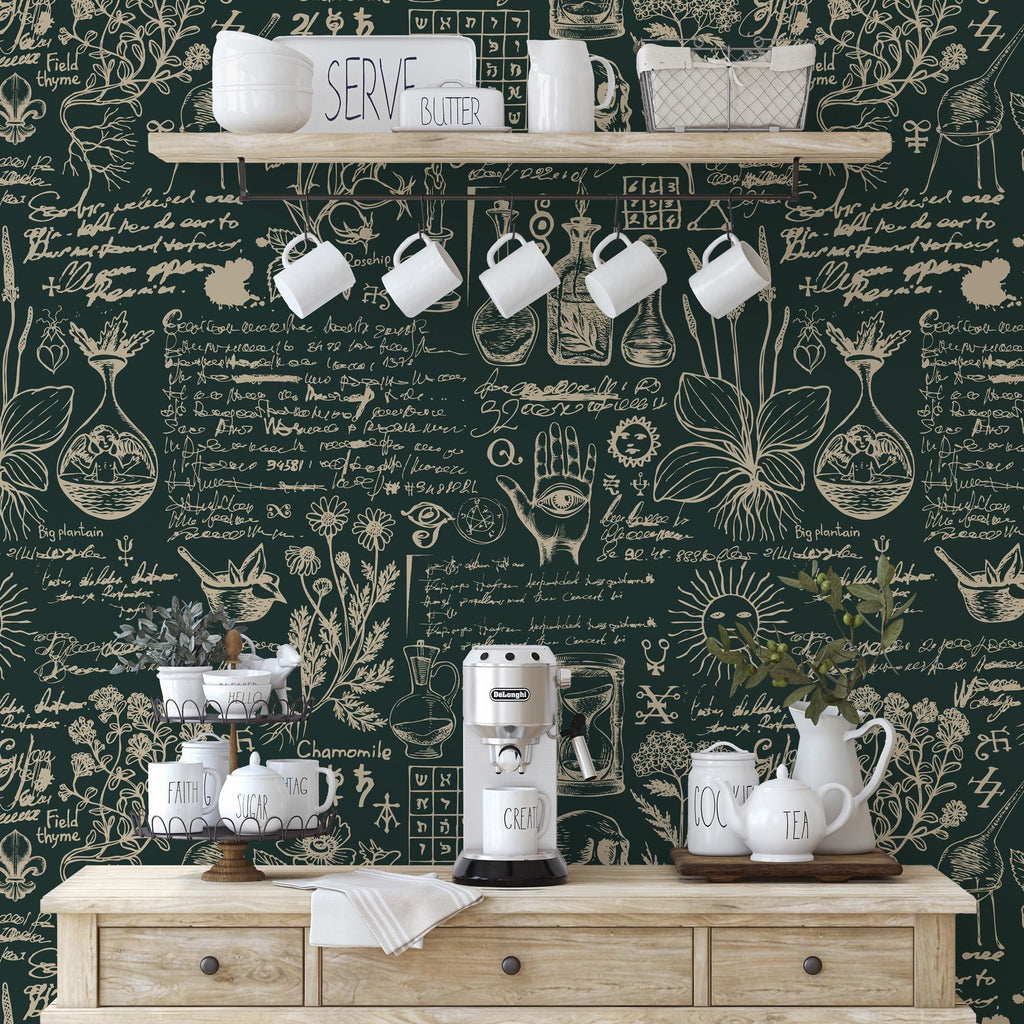 Botanical Herbal Wallpaper Mural: Vintage Apothecary Peel & Stick